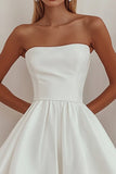 A-Line Straight Satin White Graduation Dress