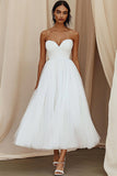 White A-Line Sweetheart Tulle Ankle Length Formal Dress