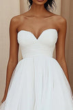 White A-Line Sweetheart Tulle Ankle Length Formal Dress