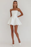 Simple A-Line Strapless Little White Graduation Dress