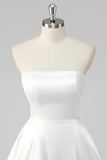 Simple A-Line Strapless Satin Little White Graduation Dress