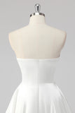 Simple A-Line Strapless Satin Little White Graduation Dress