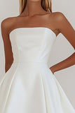 Simple A-Line Strapless Little White Graduation Dress