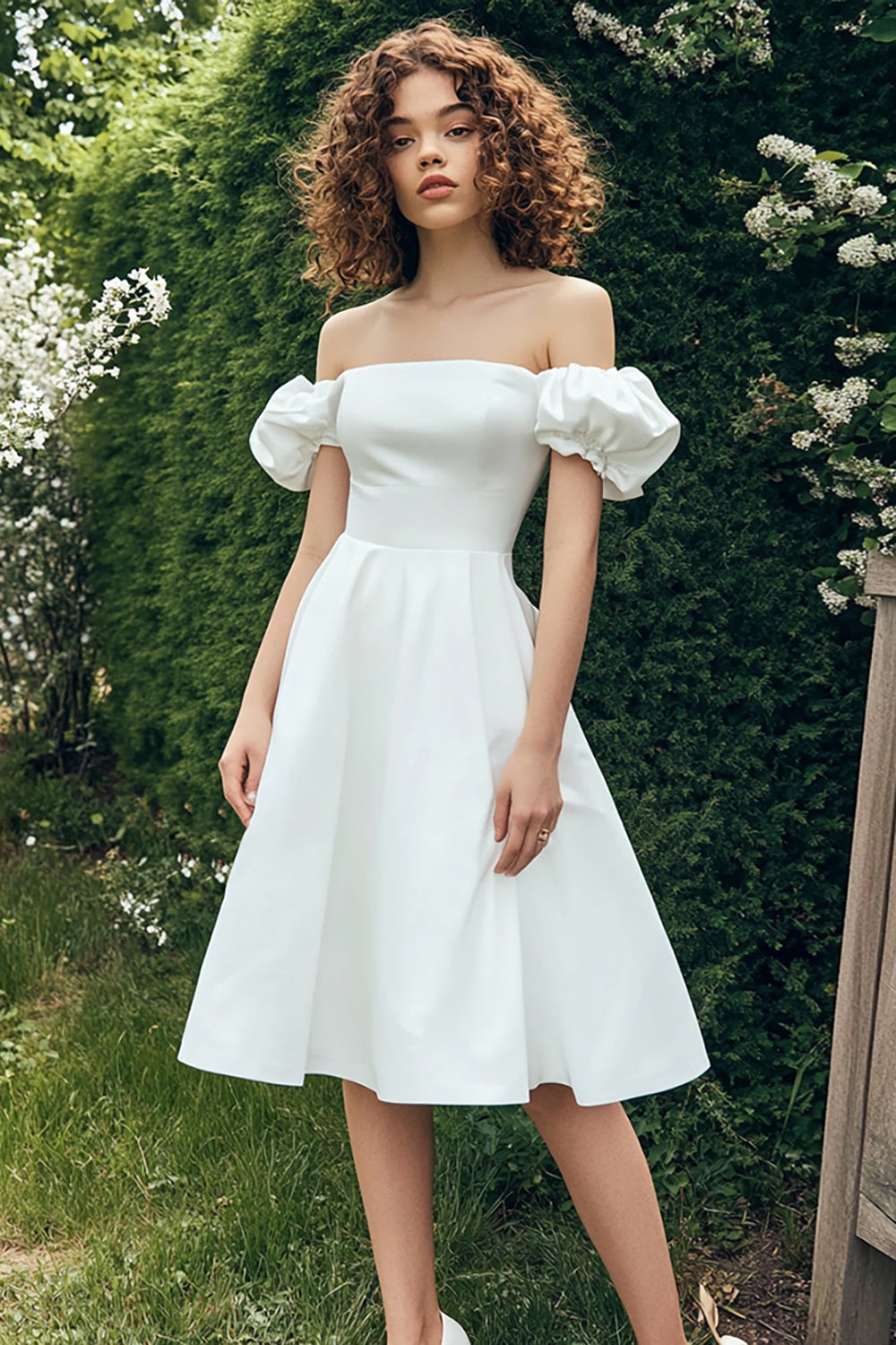 Wedtrend Women Elegant Graduation Dress A-Line Off the Shoulder Puff Sleeves Knee Length Little White Dress WEDTREND Wedtrend Women Elegant Graduation Dress A-Line Off the Shoulder Puff Sleeves Knee Length Little White Dress WEDTREND