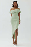 White Off the Shoulder Sheath Matte Satin Graduation Dress With Slit