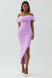 White Off the Shoulder Sheath Matte Satin Graduation Dress With Slit