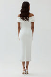White Off the Shoulder Sheath Matte Satin Graduation Dress With Slit