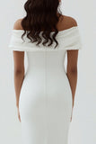 White Off the Shoulder Sheath Matte Satin Graduation Dress With Slit