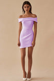 Simple White Sheath Off the Shoulder Satin Short Graduation Dress