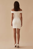 Simple White Sheath Off the Shoulder Satin Short Graduation Dress