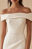 Simple White Sheath Off the Shoulder Satin Short Graduation Dress
