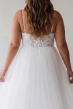 White Lace Tulle A Line Tea Length Plus Size Graduation Dress