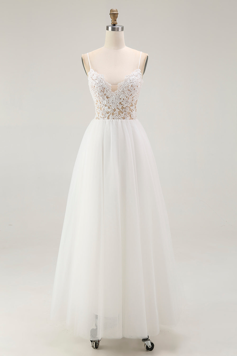 WEDTRENDWomen White Wedding Dress with Lace A Line Spaghetti Straps Tea Length Bridal Dress WEDTRENDWomen White Wedding Dress with Lace A Line Spaghetti Straps Tea Length Bridal Dress