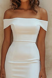 Chic White Sheath Satin Off the Shoulder Short Graduation Dress