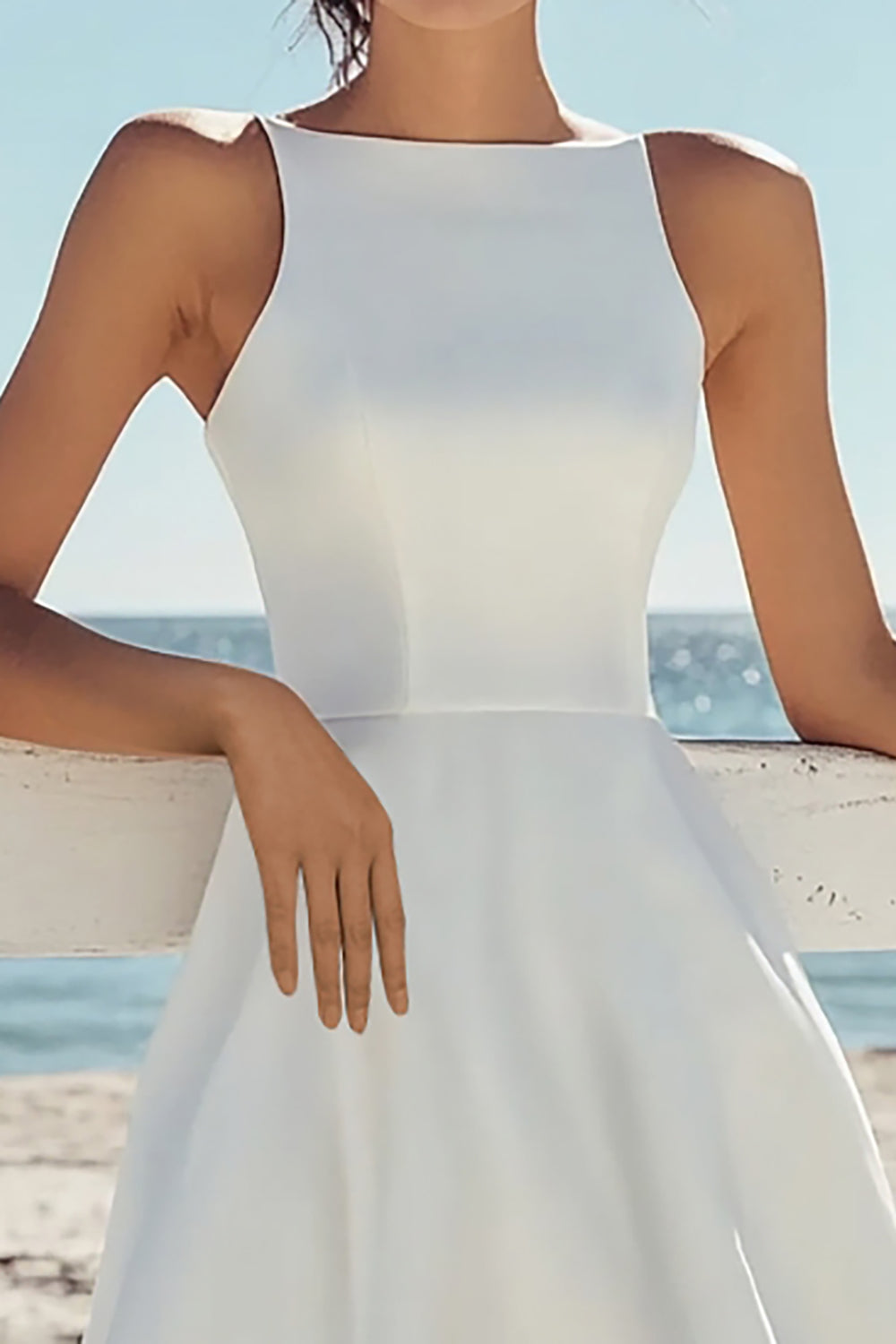Wedtrend Women Graduation Dress A Line Scoop Neck Sleeveless Satin Knee Length Short Little White Dress WEDTREND Wedtrend Women Graduation Dress A Line Scoop Neck Sleeveless Satin Knee Length Short Little White Dress WEDTREND