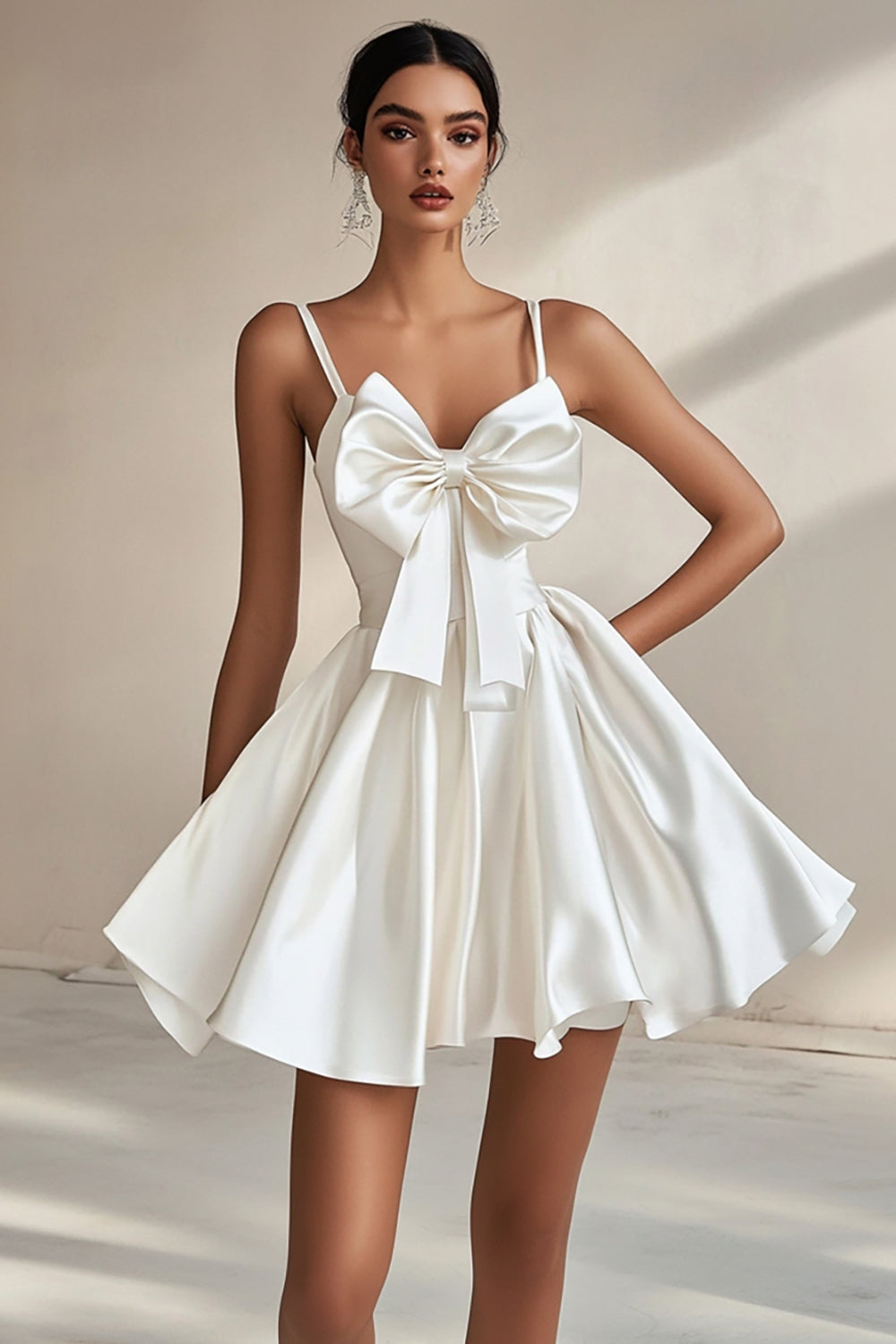 Wedtrend Women White Graduation Dress With Bows A Line Sweetheart Spaghetti Straps Ruched Cocktail Dress WEDTREND Wedtrend Women White Graduation Dress With Bows A Line Sweetheart Spaghetti Straps Ruched Cocktail Dress WEDTREND