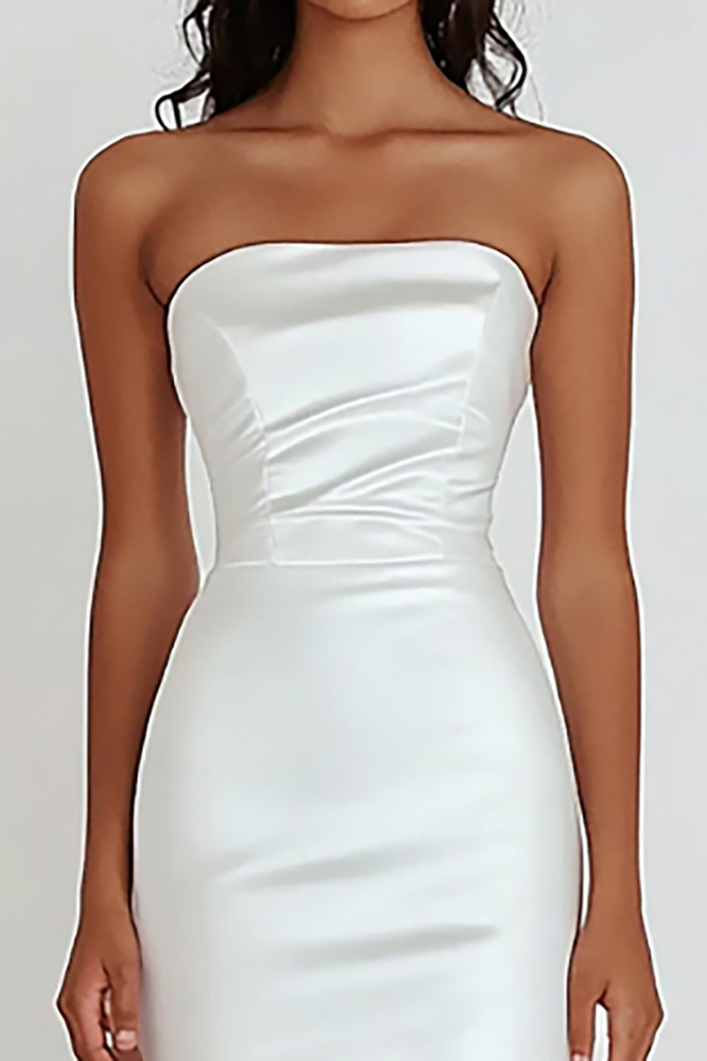 white strapless graduation dress Wedtrend Women Simple Graduation Dress with Ruffles Sheath Strapless Satin Asymmetrical Formal Dress – WEDTREND