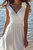 White A Line V-Neck Sleeveless Engagement Dress