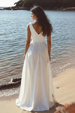 White A Line V-Neck Sleeveless Engagement Dress