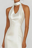 White Halter Satin Long Formal Dress