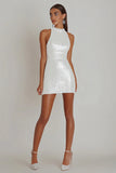 Sparkly White Bodycon Halter Mini Graduation Dress