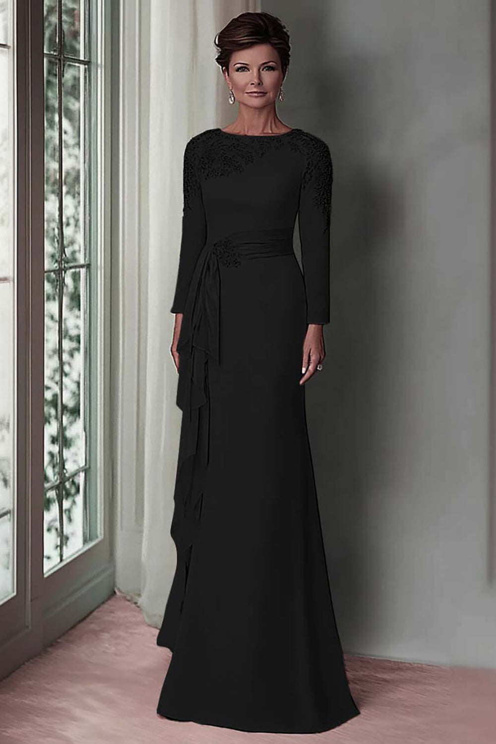 Wedtrend Women Blush Lace Sheath Mother Of The Bride Dress with Long Sleeves Satin Wedding Guest Dress with Belt WEDTREND Wedtrend Women Blush Lace Sheath Mother Of The Bride Dress with Long Sleeves Satin Wedding Guest Dress with Belt WEDTREND