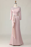 Blush Lace Sheath Mother Of The Bride Dress with Long Sleeves