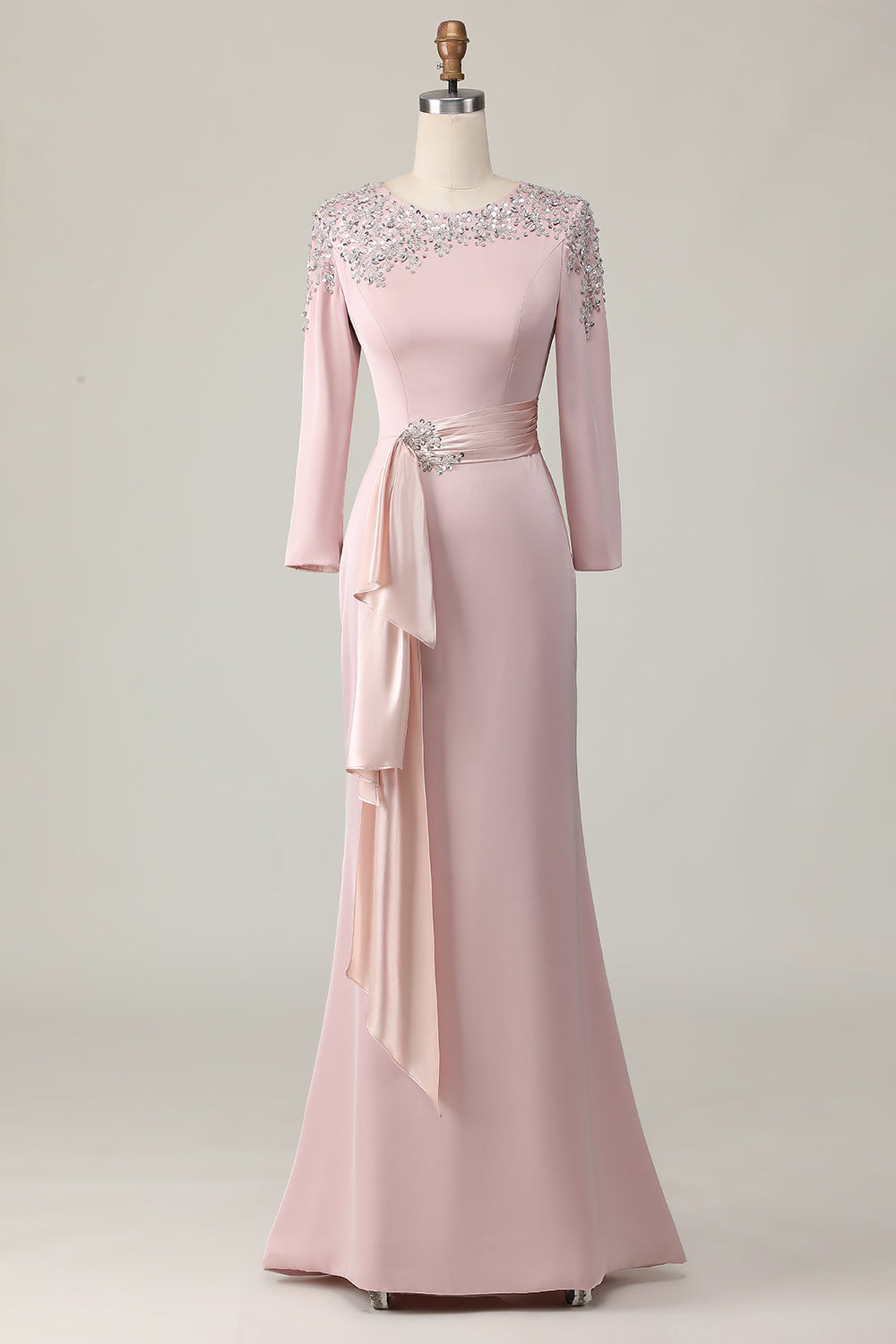 Wedtrend Women Blush Lace Sheath Mother Of The Bride Dress with Long Sleeves Satin Wedding Guest Dress with Belt WEDTREND Wedtrend Women Blush Lace Sheath Mother Of The Bride Dress with Long Sleeves Satin Wedding Guest Dress with Belt WEDTREND