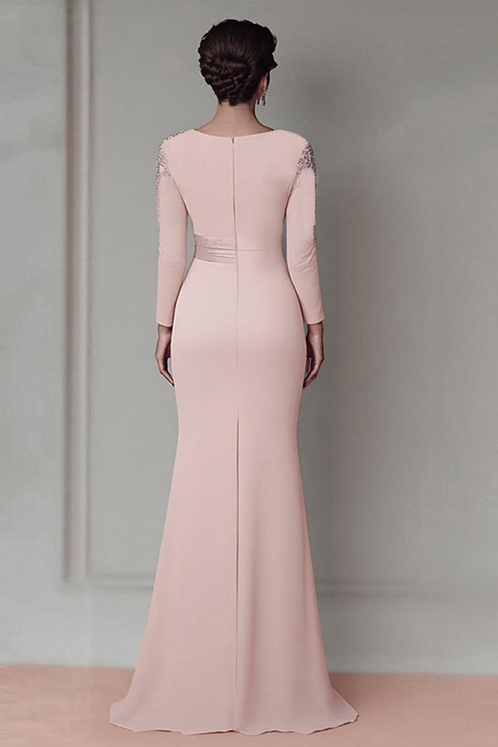 Wedtrend Women Blush Lace Sheath Mother Of The Bride Dress with Long Sleeves Satin Wedding Guest Dress with Belt WEDTREND Wedtrend Women Blush Lace Sheath Mother Of The Bride Dress with Long Sleeves Satin Wedding Guest Dress with Belt WEDTREND