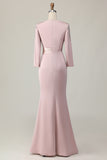 Blush Lace Sheath Long Sleeves Mother Of The Bride Dress