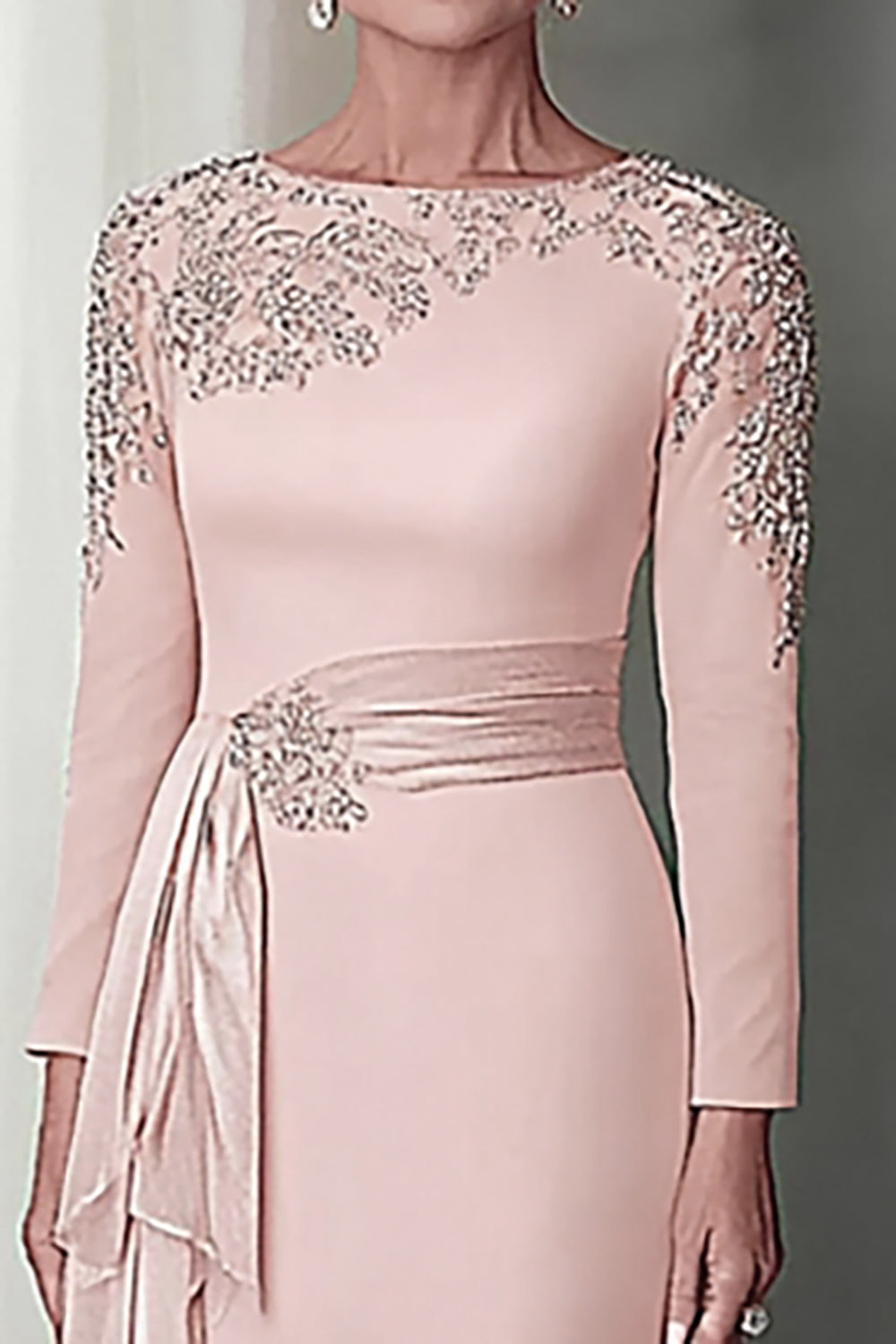 Wedtrend Women Blush Lace Sheath Mother Of The Bride Dress with Long Sleeves Satin Wedding Guest Dress with Belt WEDTREND Wedtrend Women Blush Lace Sheath Mother Of The Bride Dress with Long Sleeves Satin Wedding Guest Dress with Belt WEDTREND