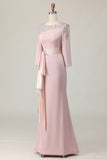 Blush Lace Sheath Long Sleeves Mother Of The Bride Dress