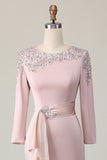 Blush Lace Sheath Long Sleeves Mother Of The Bride Dress