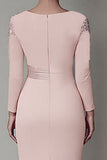 Blush Lace Sheath Mother Of The Bride Dress with Long Sleeves