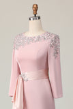 Blush Lace Sheath Long Sleeves Mother Of The Bride Dress