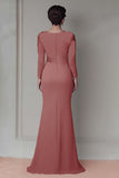 Blush Lace Sheath Mother Of The Bride Dress with Long Sleeves