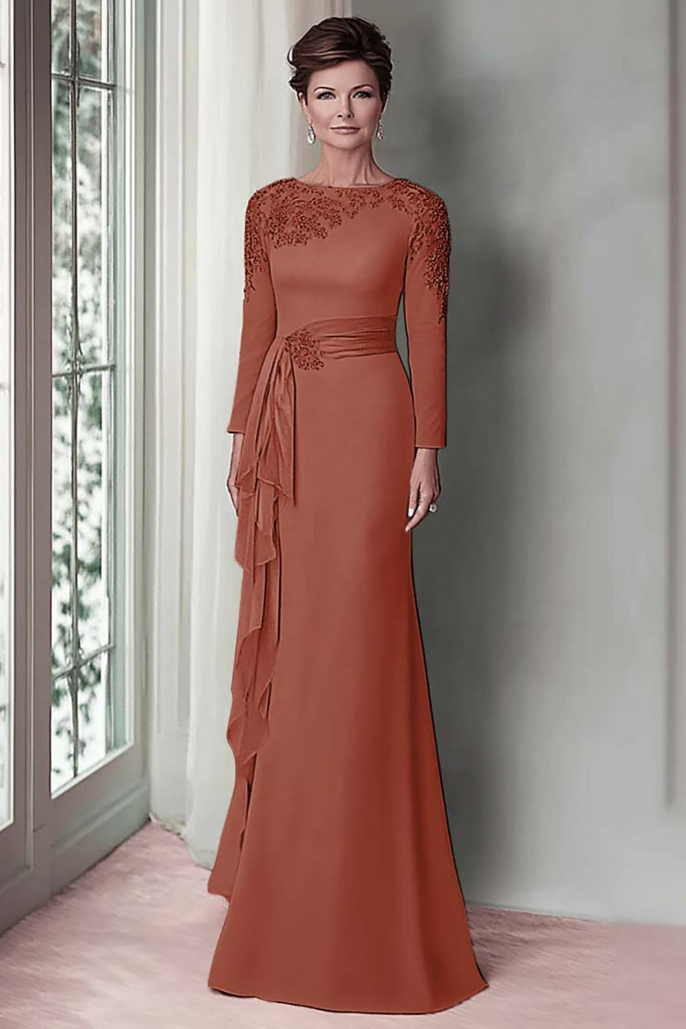 Wedtrend Women Blush Lace Sheath Mother Of The Bride Dress with Long Sleeves Satin Wedding Guest Dress with Belt WEDTREND Wedtrend Women Blush Lace Sheath Mother Of The Bride Dress with Long Sleeves Satin Wedding Guest Dress with Belt WEDTREND