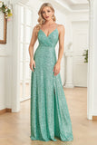 Mint A Line Halter Spaghetti Straps Long Wedding Guest Dress