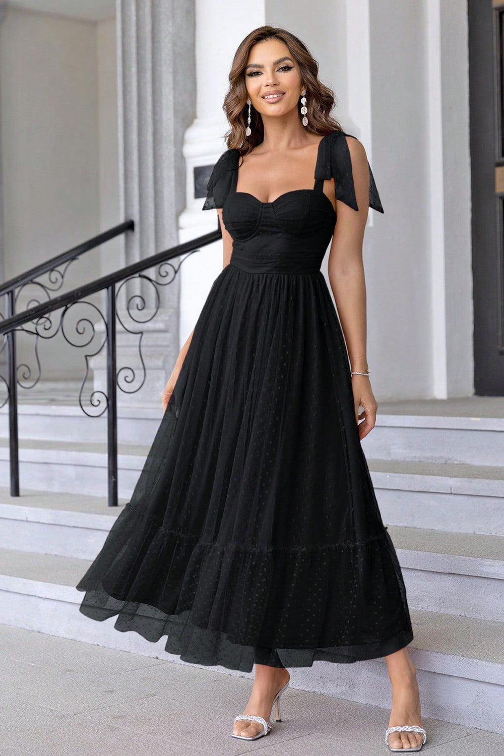 Wedtrend Women A Line Black Wedding Guest Dress with Bow Spaghetti Straps Sweetheart Pleated Long Party Dress, Black / L Wedtrend Women A Line Black Wedding Guest Dress with Bow Spaghetti Straps Sweetheart Pleated Long Party Dress, Black / L