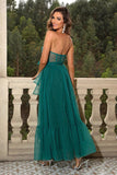 Pine Strapless A Line Ruffles Tulle Long Wedding Guest Dress