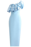 One Shoulder Sky Blue Mermaid Ruffles Long Wedding Guest Dress
