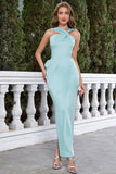 Mermaid Sky Blue Criss Cross Straps Satin Wedding Guest Dress