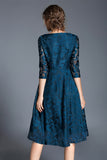 Peacock A Line Round Neck Midi Mother Of The Bride Dress with Half Sleeves