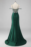 Sparkly Dark Green Mermaid Sequins Ruched Prom Dress with Slit