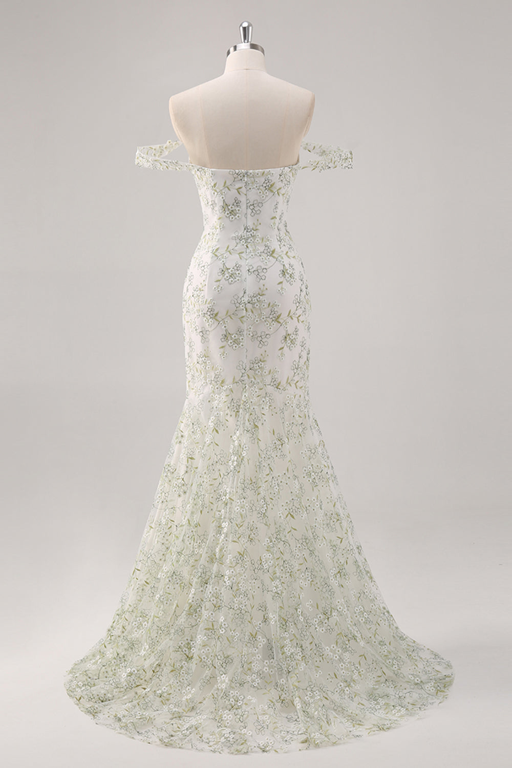 Wedtrend Mermaid White Green Flower Prom Dress Off The Shoulder Embroidery V Neck Long Evening Dress WEDTREND Wedtrend Mermaid White Green Flower Prom Dress Off The Shoulder Embroidery V Neck Long Evening Dress WEDTREND