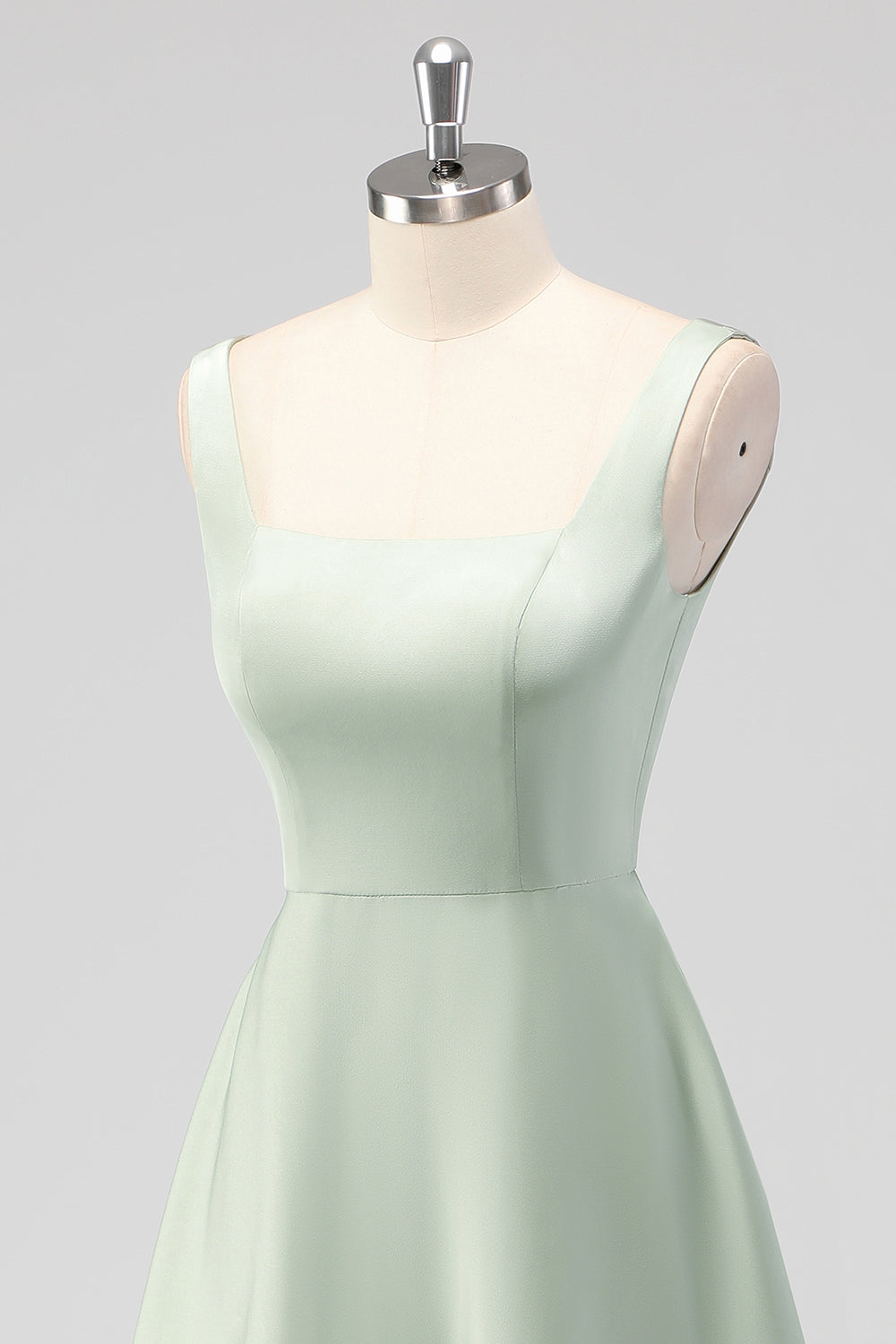 sage green dress short WEDTREND Women Sage Green Satin Bridesmaid Dress A Line Square Neck Tea-Length Wedding Party Dress