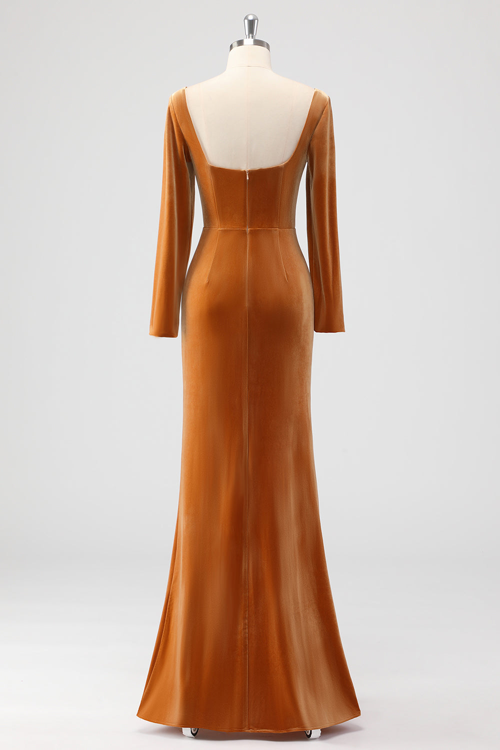 WEDTREND Women Brown Bridesmaid Dress with Slit Mermaid Square Neck Ruched Long Sleeves Velvet Wedding Party Dress WEDTREND Women Brown Bridesmaid Dress with Slit Mermaid Square Neck Ruched Long Sleeves Velvet Wedding Party Dress