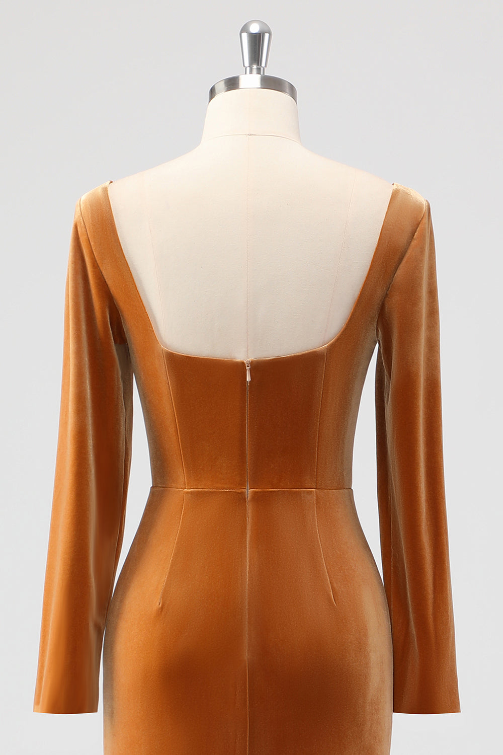 WEDTREND Women Brown Bridesmaid Dress with Slit Mermaid Square Neck Ruched Long Sleeves Velvet Wedding Party Dress WEDTREND Women Brown Bridesmaid Dress with Slit Mermaid Square Neck Ruched Long Sleeves Velvet Wedding Party Dress