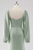 Sage Green A Line Off the Shoulder Long Bridesmaid Dress with Long Sleeves