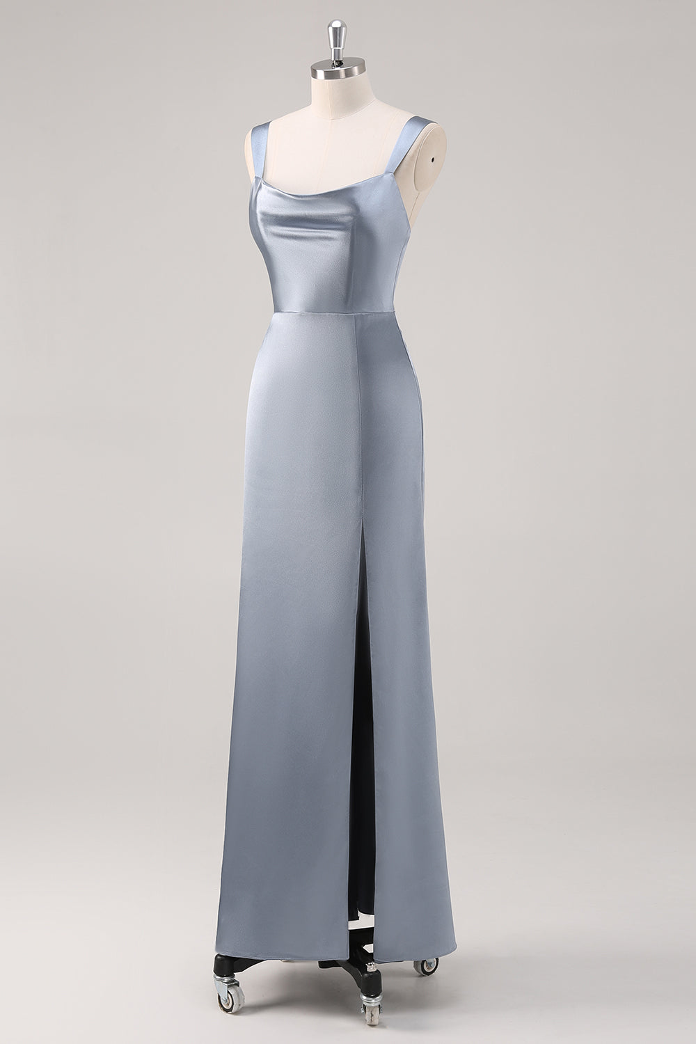 Wedtrend Women Grey Blue Satin Long Bridesmaid Dress with Slit Sheath Cowl Neck Formal Dress WEDTREND Wedtrend Women Grey Blue Satin Long Bridesmaid Dress with Slit Sheath Cowl Neck Formal Dress WEDTREND